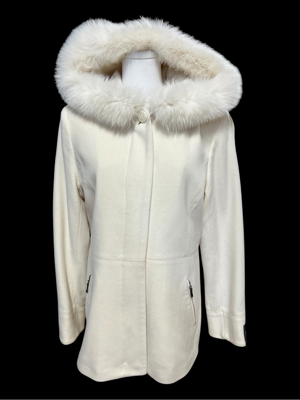 EUC Pendleton Wool Cashmere Cream Faux Fur Hood Coat | Size Small